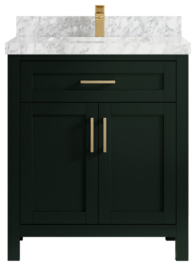 Cambridge 30 Single Sink Bath Vanity in Dark Forest Green 2" Carrara Marble