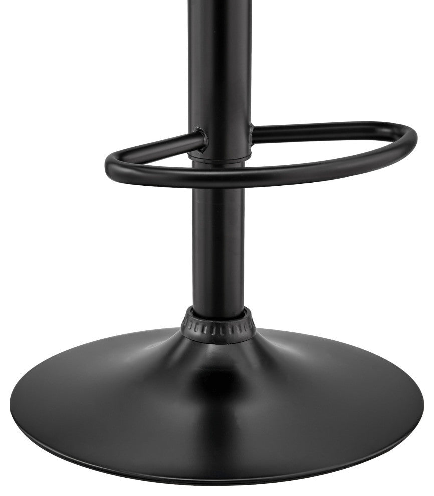 Benson Adjustable Faux Leather and Wood Bar Stool With Metal Base, Gray and Blac