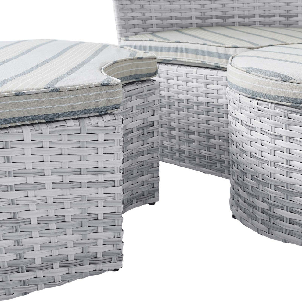 Lounge Daybed Sofa Bed, Sunbrella, Gray, Rattan, Wicker, Modern, Outdoor