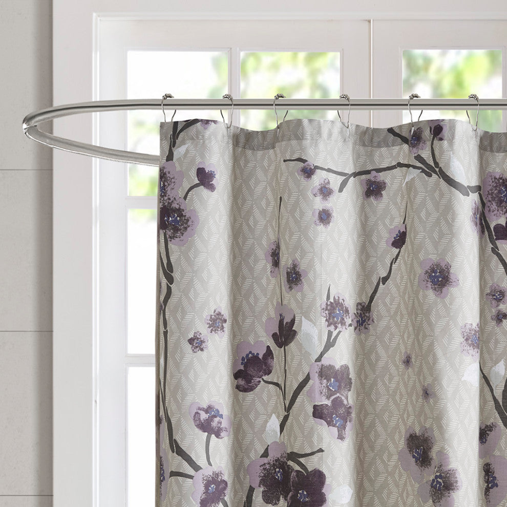 Madison Park Holly Cotton Shower Curtain, Purple