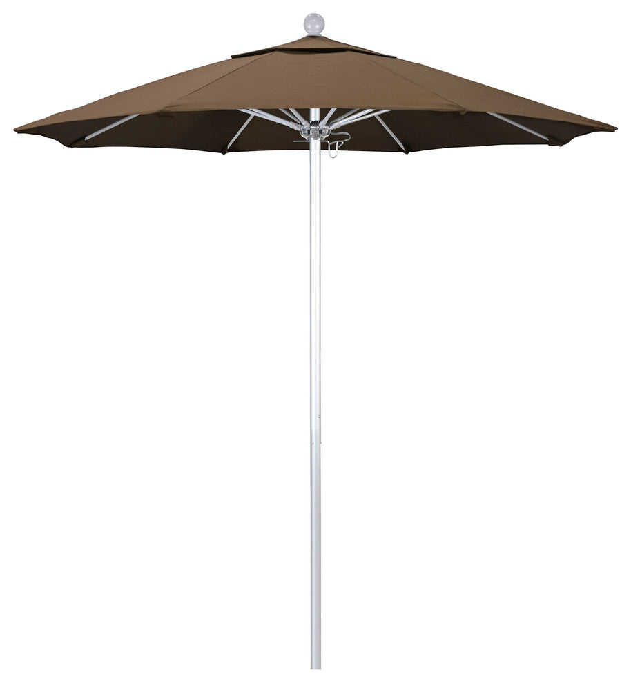 7.5' Silver Push Lift Aluminum Umbrella, Sunbrella, Cocoa