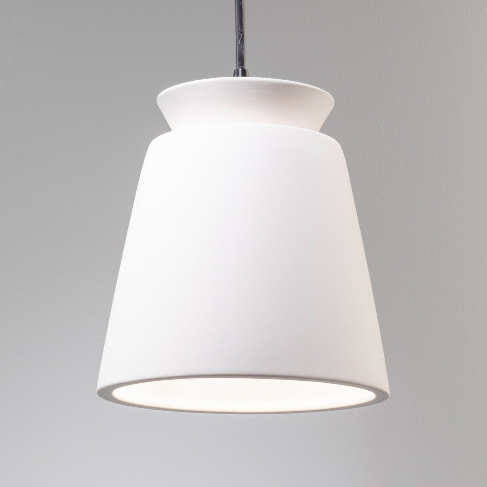 Radiance Trapezoid Ceramic Pendant, Matte Black, Bisque Shade, Black Cord, LED