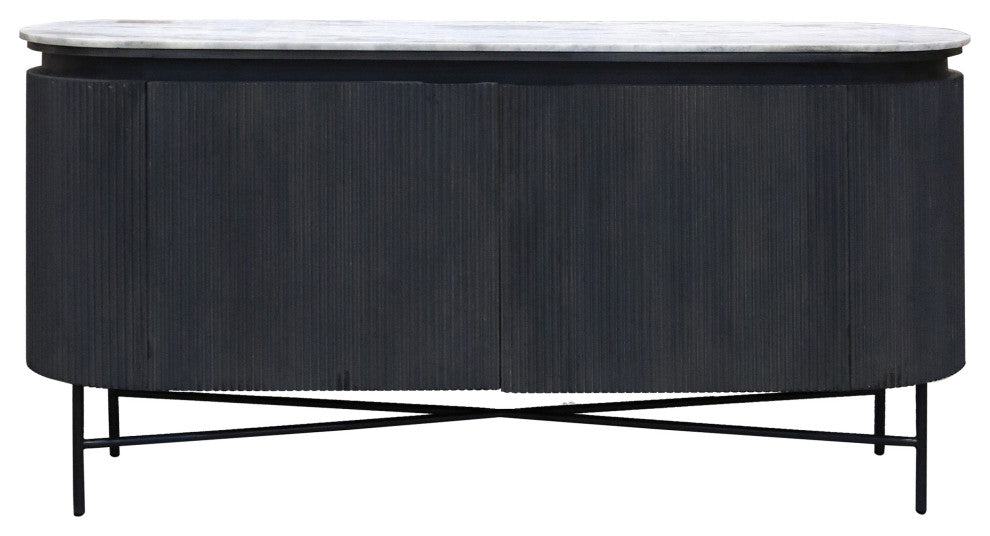 Gemma Racetrack Sideboard Cabinet, Granite Top and Metal Legs White, Charcoal