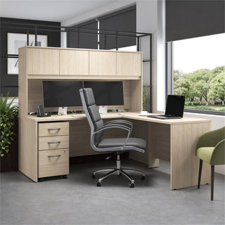 Studio C 72W L Shaped Desk with Hutch & Drawers in Natural Elm - Engineered Wood