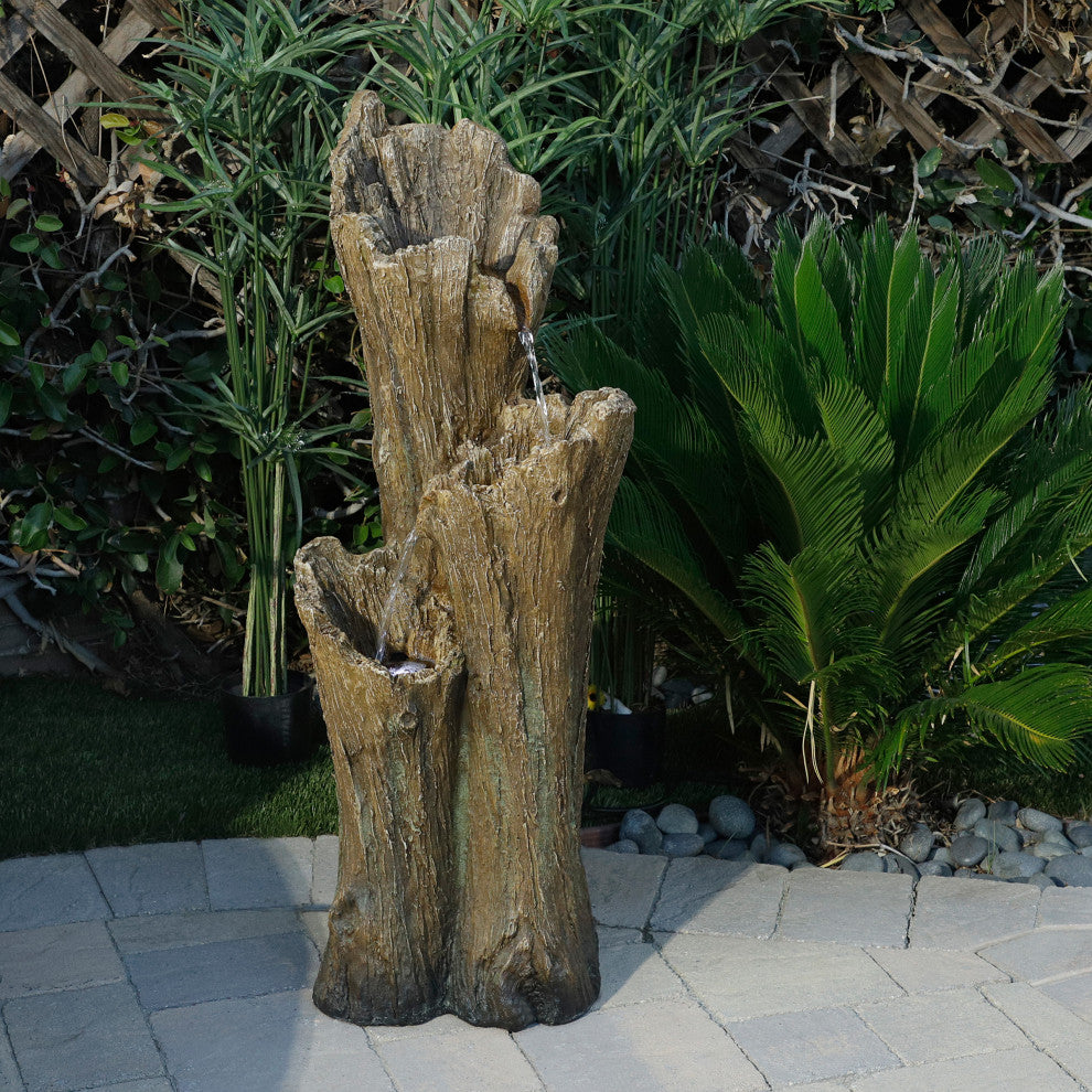 Alpine 3 Log Tiered Fountain w/ LED Lights, 39"