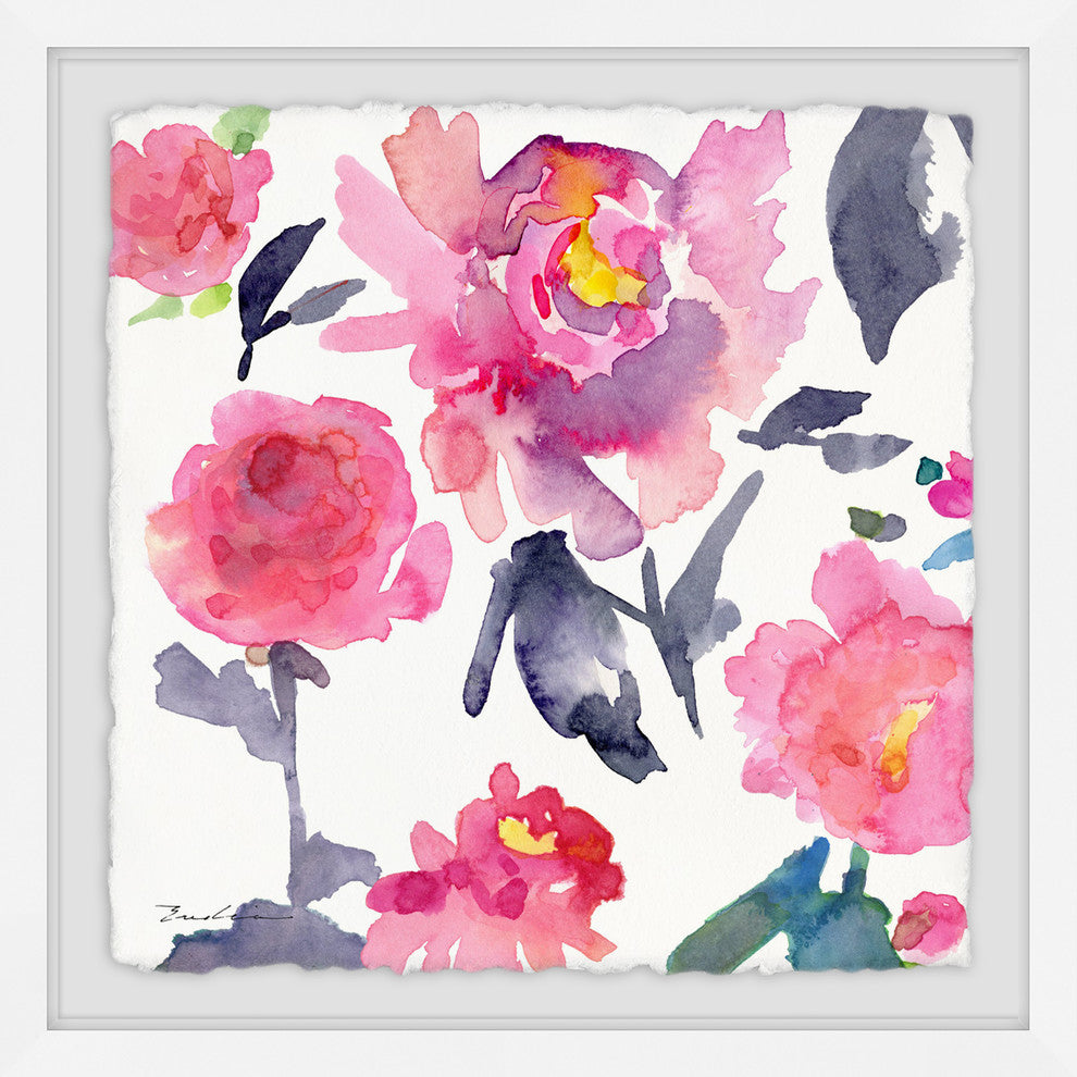 "Pink Peonies" Framed Painting Print, 12"x12"