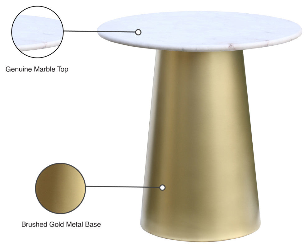 Sorrento End Table, Marble Top, Brushed Gold Metal Base