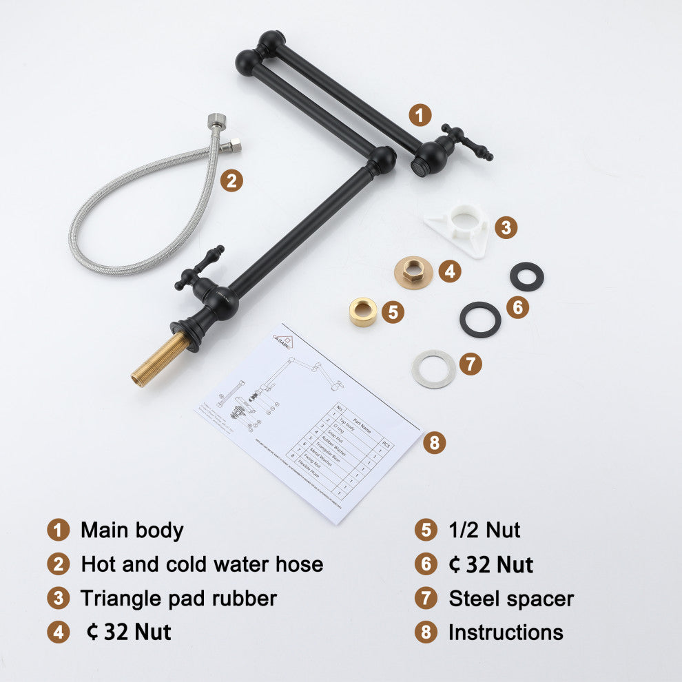 Deck-Mounted Double Handle Pot Filler Kitchen Faucet Stove Faucet, Matte Black