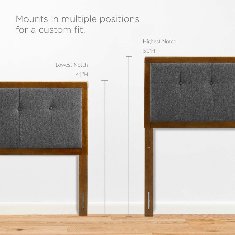 Tufted Headboard, King Size, Wood, Fabric, Brown Walnut Gray, Modern