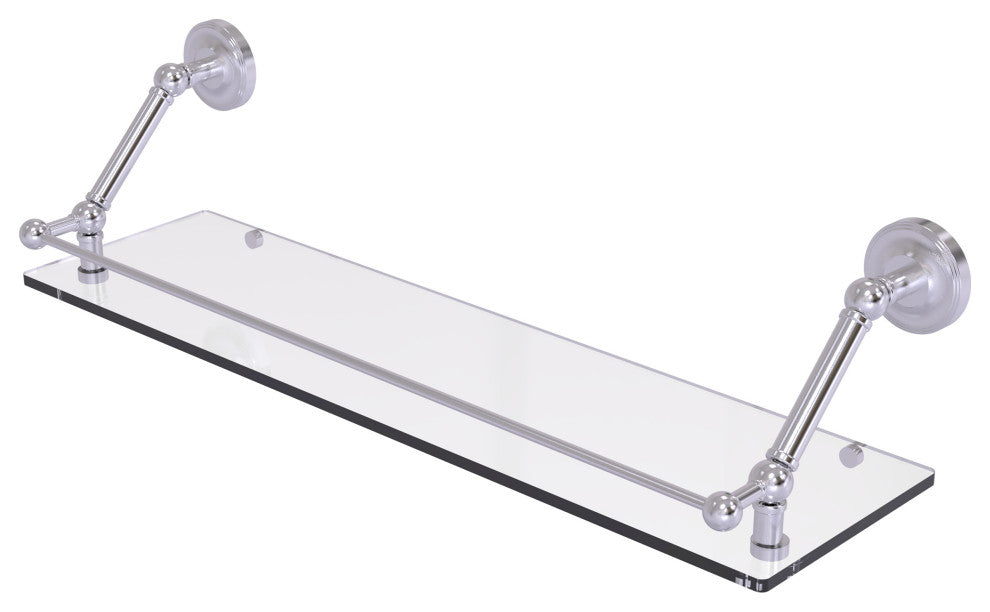 Prestige Regal 30" Floating Glass Shelf with Gallery Rail, Satin Chrome