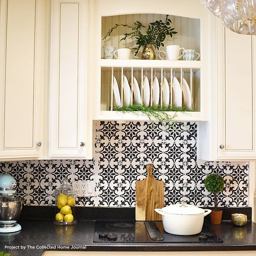 Fabiola Tile Stencil, Portuguese Tile Stencils, DIY Faux Tiles, Medium