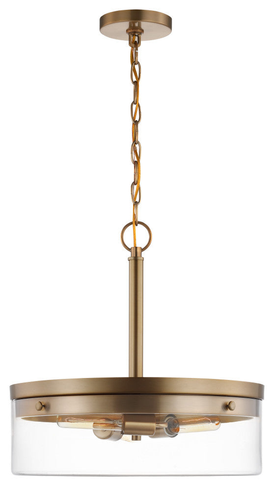 Intersection 3-Light Pendant, Burnished Brass With Clear Glass