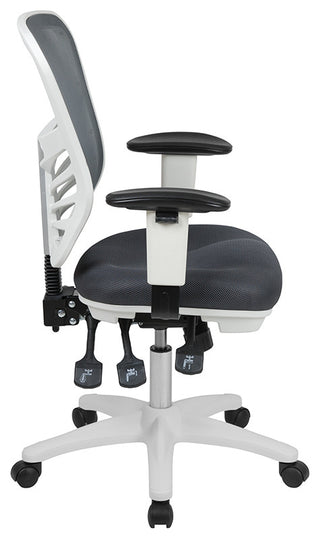 Mid-Back Mesh Swivel Task Chair with Triple Paddle Control, Dark Gray Mesh/White