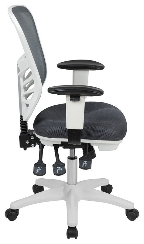 Mid-Back Mesh Swivel Task Chair with Triple Paddle Control, Dark Gray Mesh/White