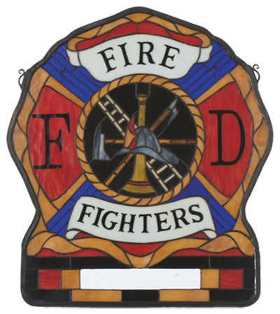 Meyda Lighting 19000 20"Wx23"H Fireman's Shield Stained Glass Window