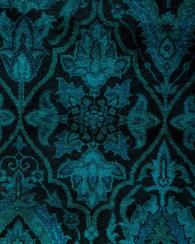 Fine Vibrance, One-of-a-Kind Hand-Knotted Runner Rug Black, 2'6"x11'9"