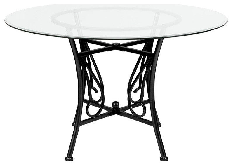 Princeton 48" Round Glass Dining Table With Black Metal Frame