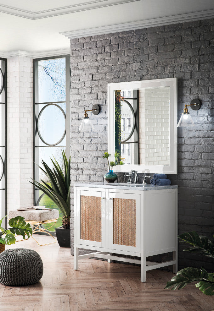 Addison 36" Vanity, With Doors, Glossy White, Solid Surface Countertop