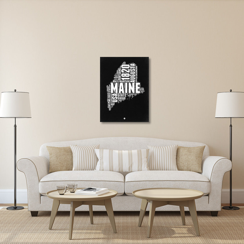 "Maine Black and White Map" Fine Art Print