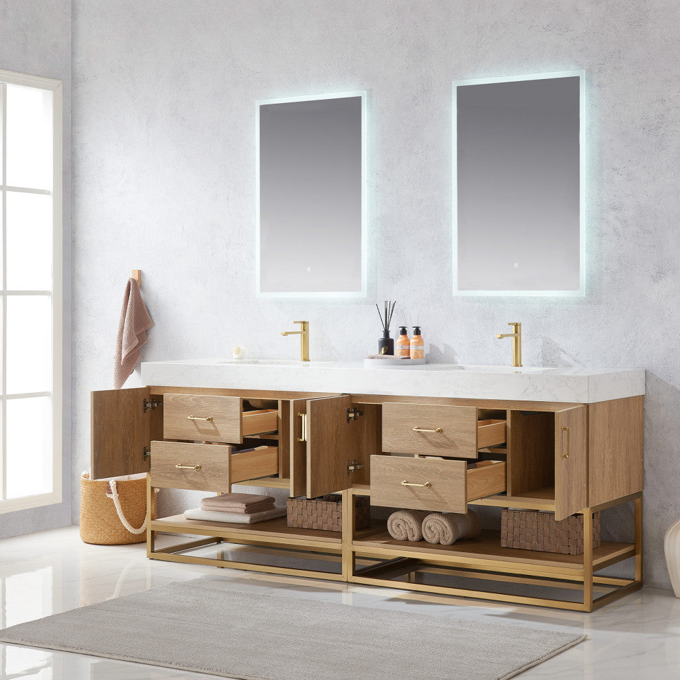 Alistair Vanity, North American Oak With Countertop, 84", With Mirror