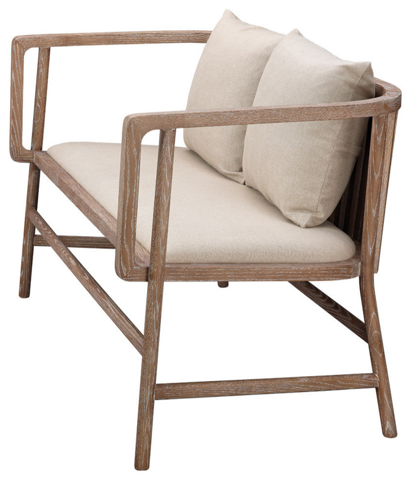 Grayson Settee, Off White Linen and Gray Washed Wood