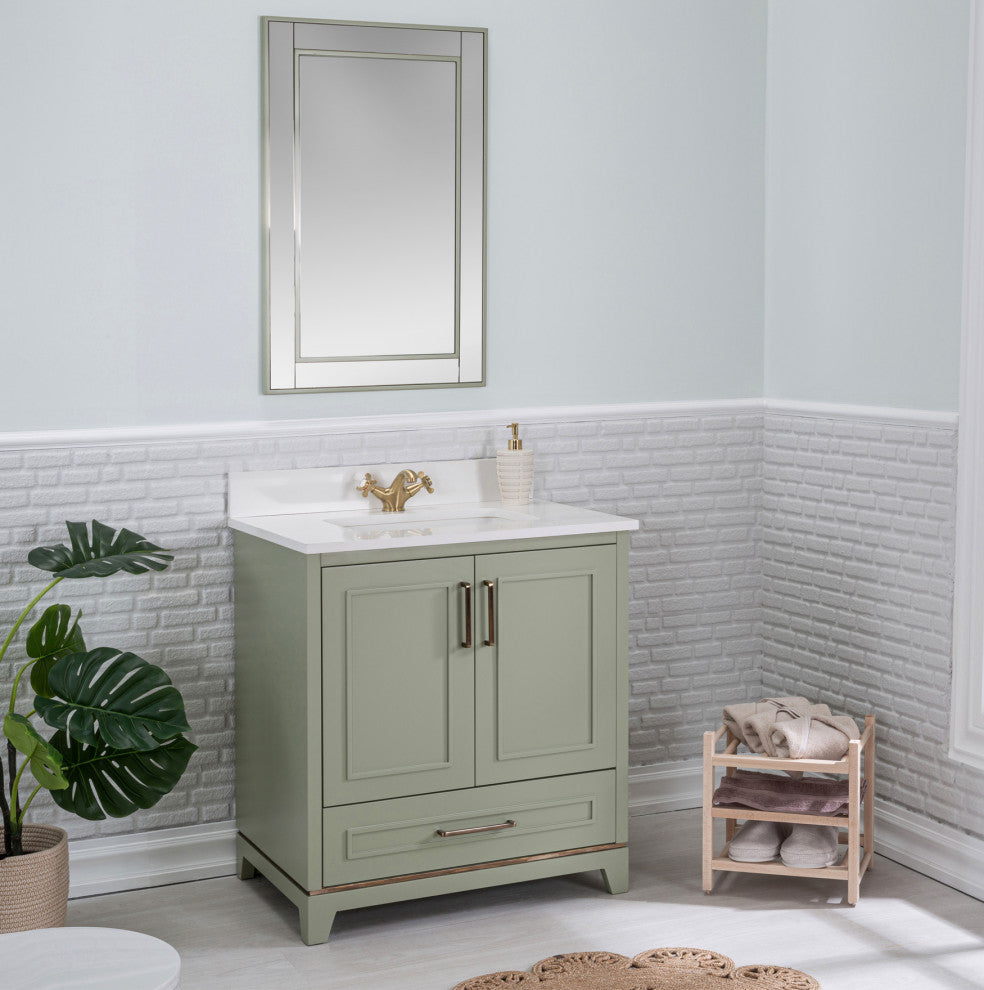 Albia Collection 30" Bathroom Vanity With Sink, Mirror, Countertop, Green