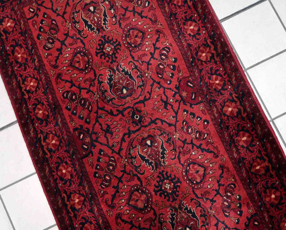Handmade Vintage Afghan Ersari Runner 2.7'x9.7', 84cmx296cm 1970s