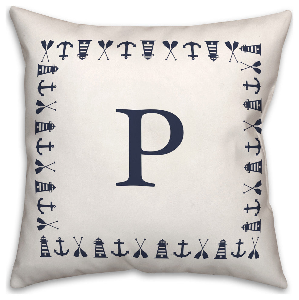 Nautical Monogram - P 18x18 Indoor / Outdoor Pillow