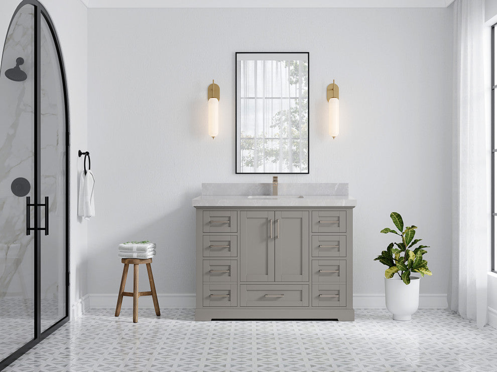 Boston 48 Single Sink Bath Vanity in Elephant Skin Gray 2" Pearl Gray
