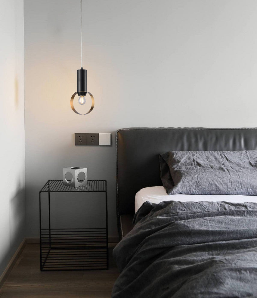 Single Pendant Lighting, Black/Gold