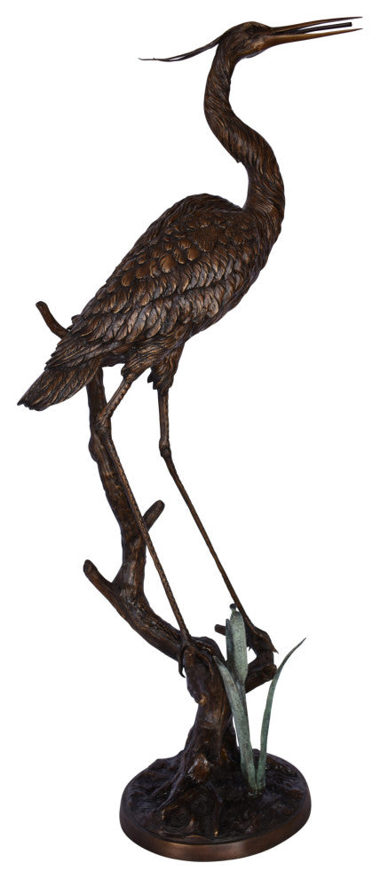 Great Blue Heron Looking Ahead Bronze Statue Fountain Size: 14" x 20" x 47"H