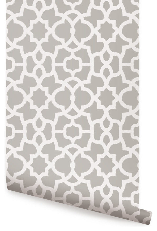 Trellis Peel and Stick Vinyl Wallpaper, Warm Gray, 24"w X 60"h