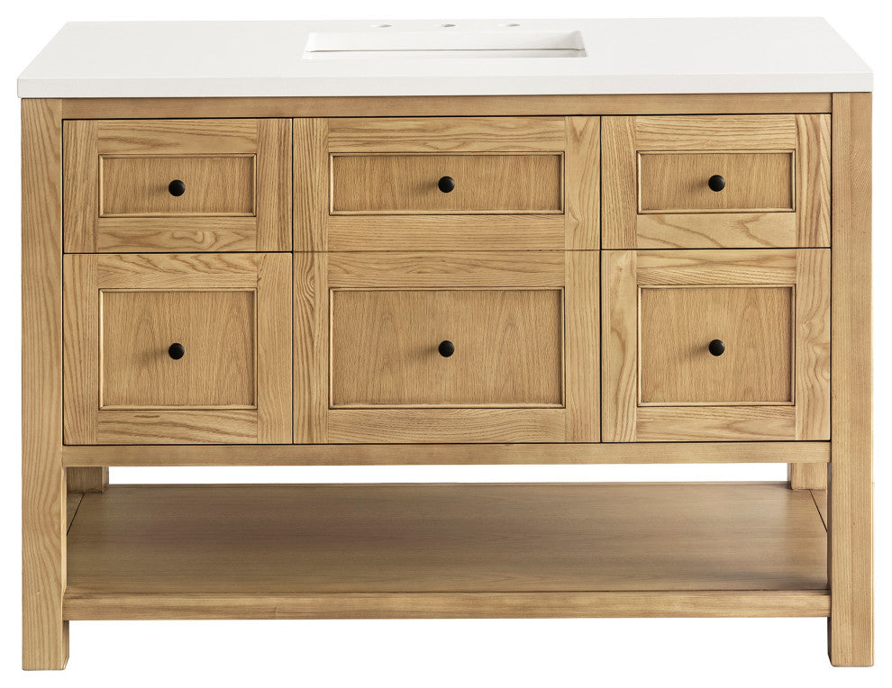 James Martin Breckenridge Bath Vanity, Light Natural Oak, 48", White Zeus, Three-Hole