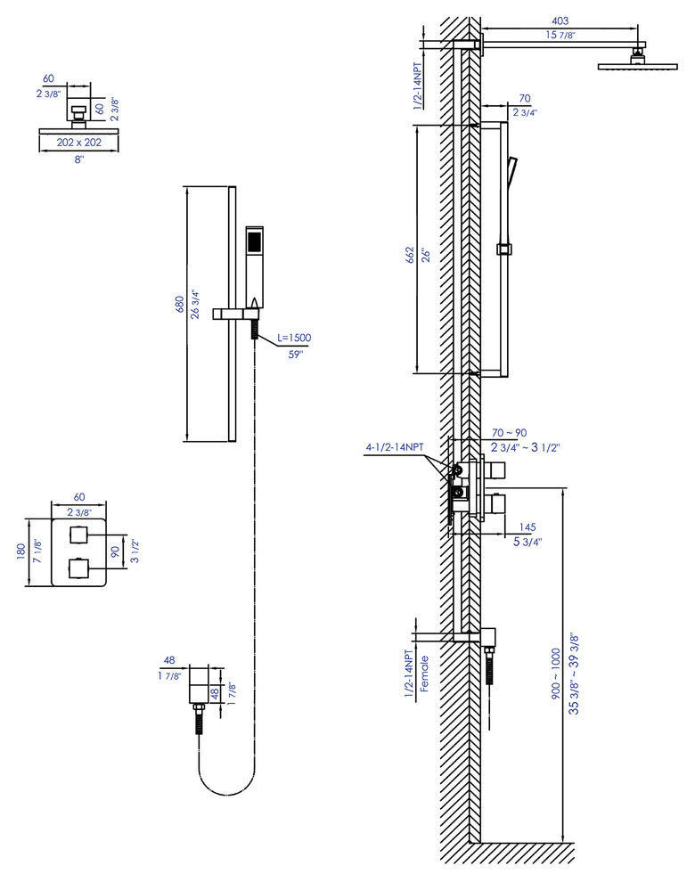 ALFI Brand AB2830-PC Polished Chrome 2 Way Thermostatic Square Shower Set