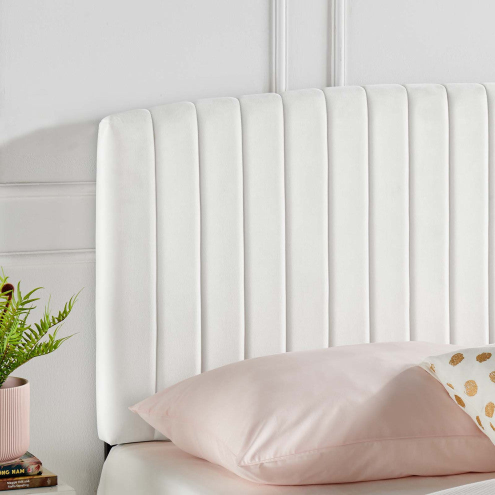 Rebecca Performance Velvet Twin Headboard - White