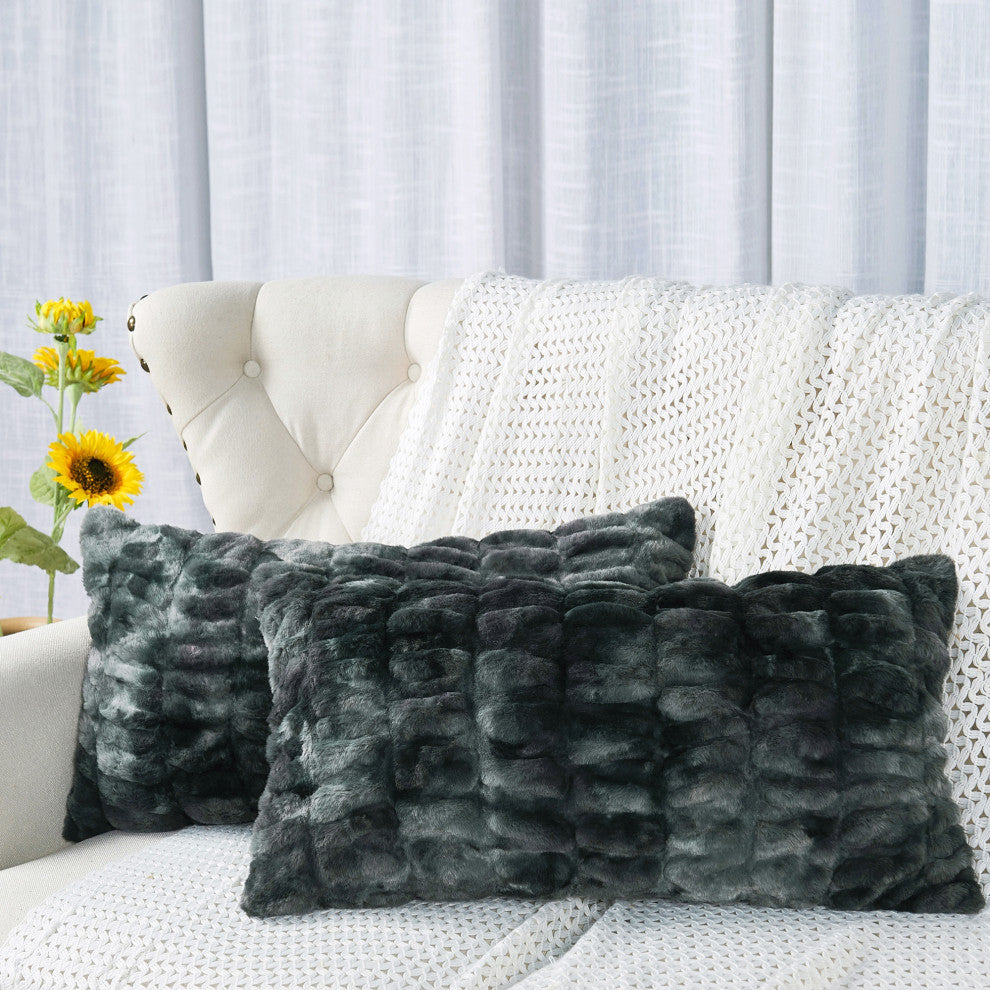 Shar Pei Faux Fur Pillow Shell Set, Meteorite, 2 Piece Lumbar, 14"x26"