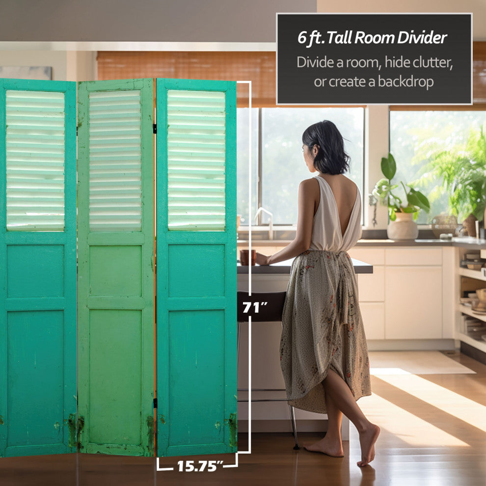 6' Tall Double Sided Distressed Door Panel Canvas Room Divider
