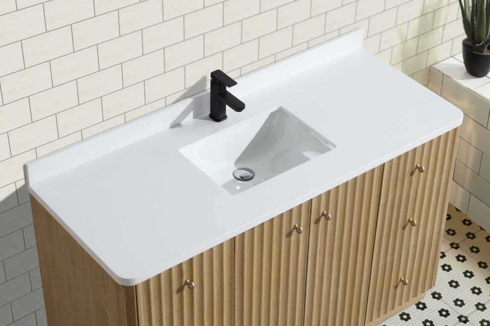 La Jolla Bathroom Vanity, Washed Oak, 55", Single Sink, Freestanding