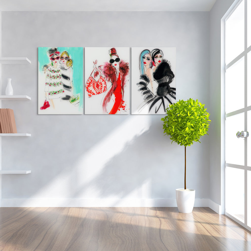 "Fashion Show - Set of 3" Frameless Free Floating Tempered Art Glass