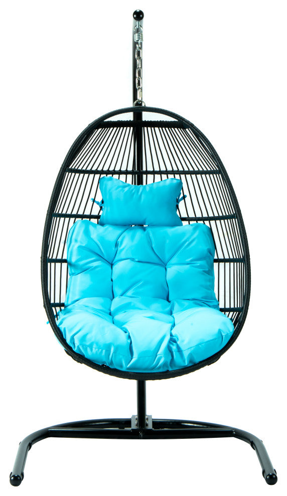 LeisureMod Wicker Folding Hanging Egg Swing Chair, Teal