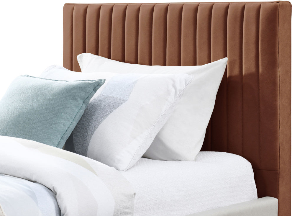 Gallo Vegan Leather Upholstered Bed, Cognac, Twin