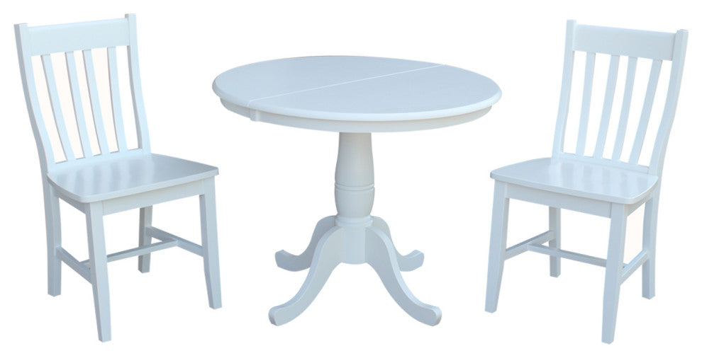 36" Round Extension Dining Table With 2 Cafe Chairs