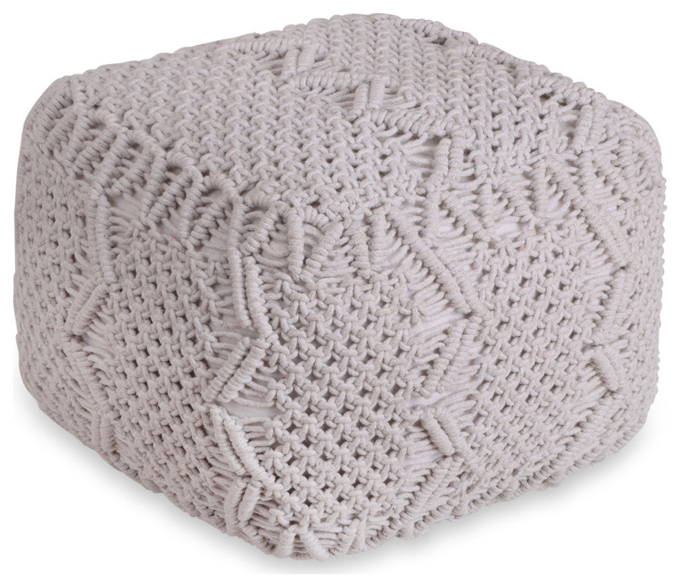 Loft Lyfe Taylynn Ottoman, Hand Knitted, Cotton Yarn, White
