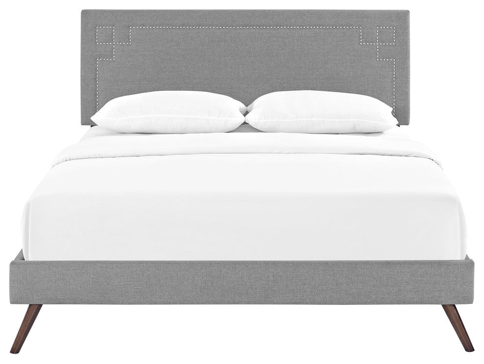 Modway Josie Queen Fabric Platform Bed With Round Splayed Legs, Light Gray