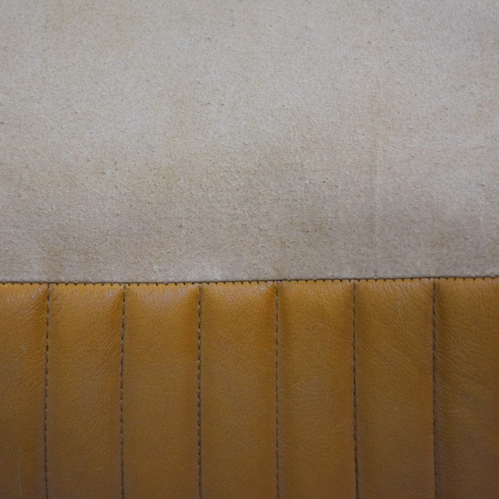 Poufs-Solid Handmade Goat Leather Pouf, Recycled Cotton Fill, Beige, Square 16x16x16
