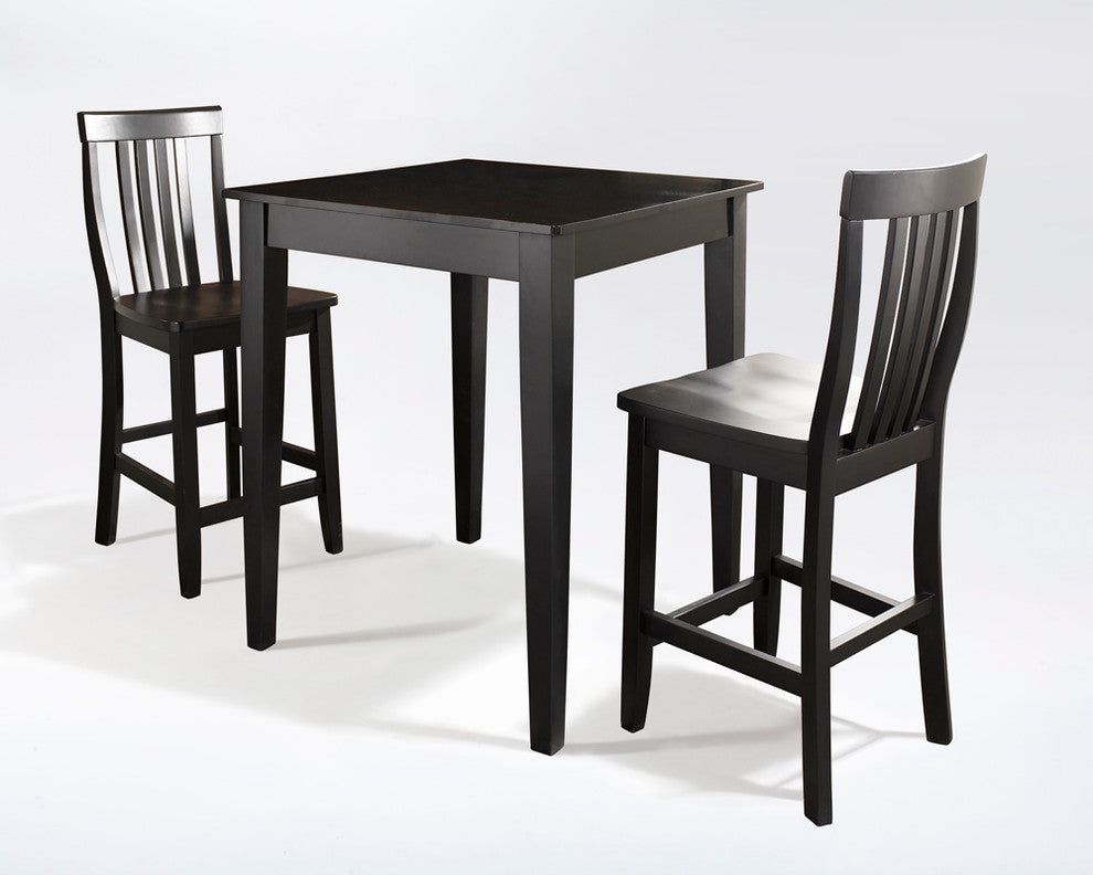 3-Piece Pub Dining Set, Tapered Leg, School House Stools