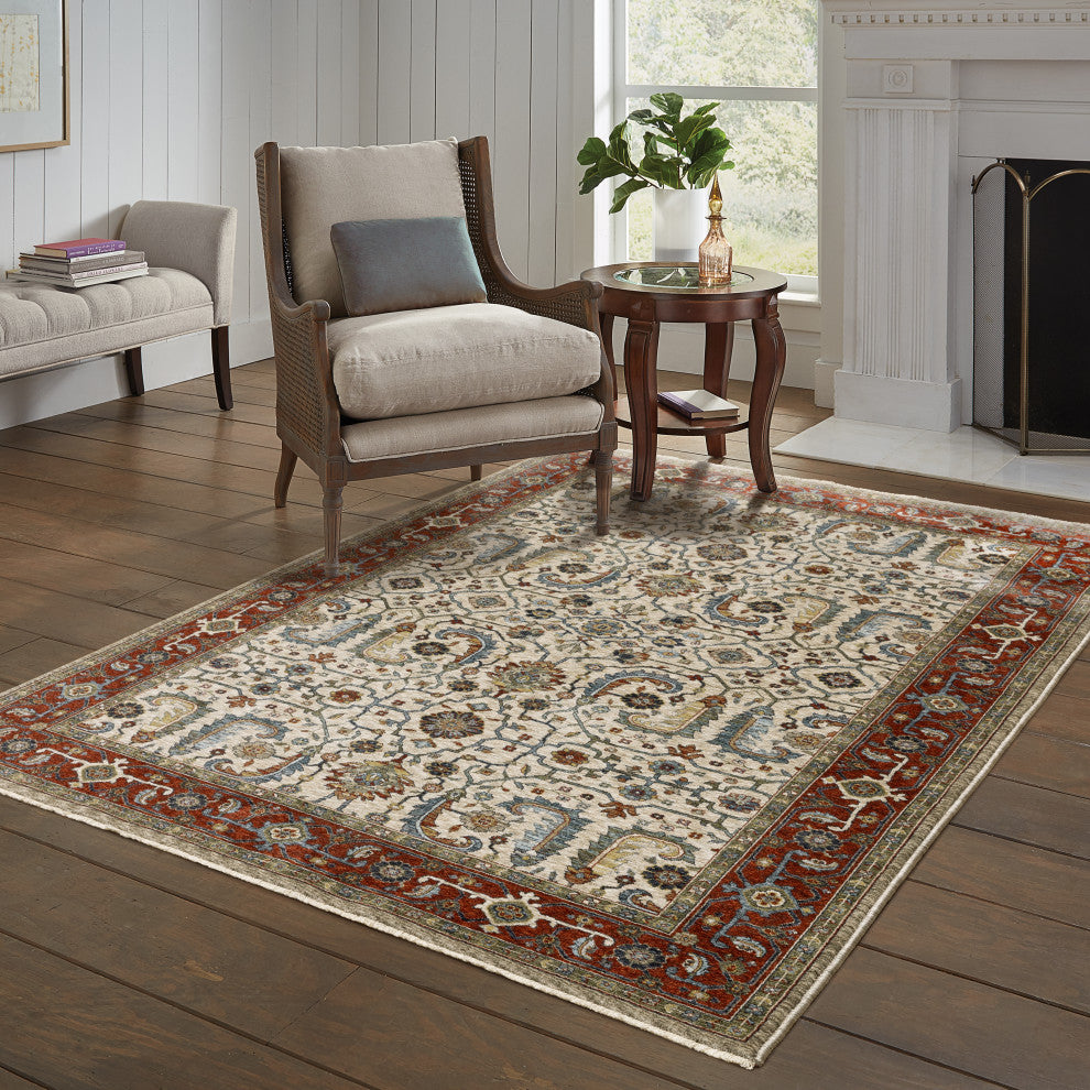 Augustus Bordered Persian Ivory/ Red Indoor Area Rug, Ivory, 6'7"x9'6"