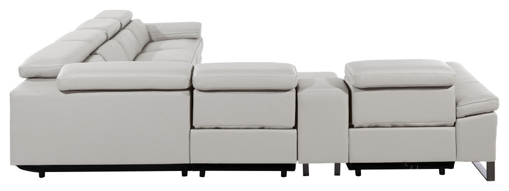 Antonio Italian Leather 7-Piece L-Shaped Power Reclining Sectional, Light Gray