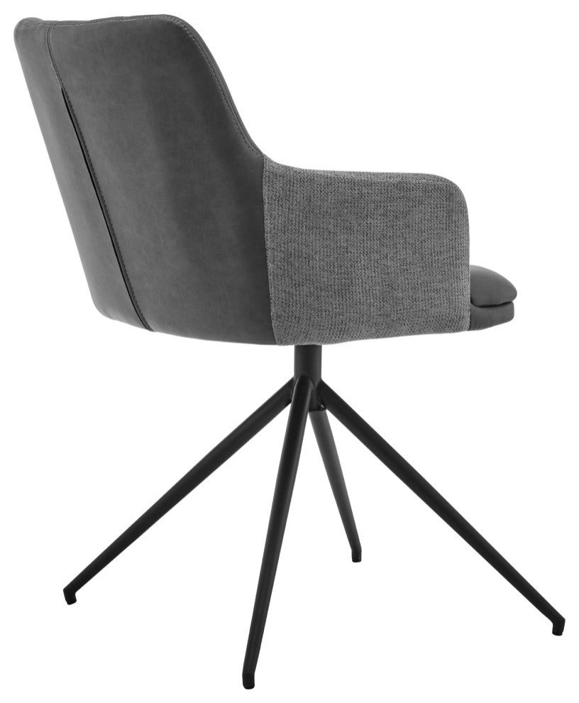 Simone Modern Faux Leather and Fabric Metal Swivel Dining Room Chairs, Set of 2