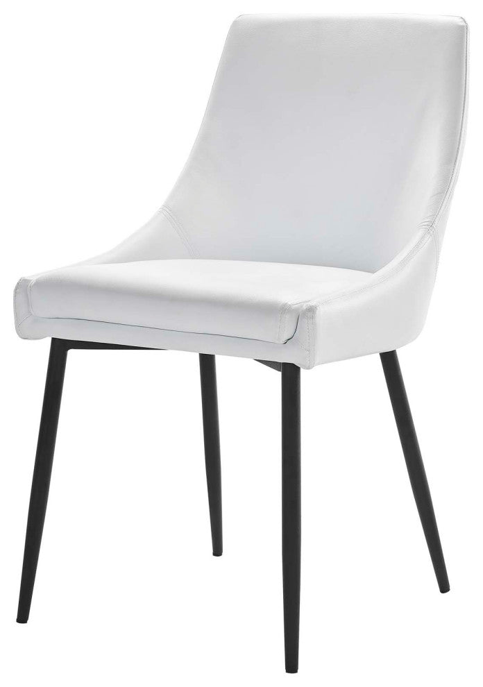 Side Dining Chair, Set of 2, Faux Vegan Leather, Black White, Modern, Bistro